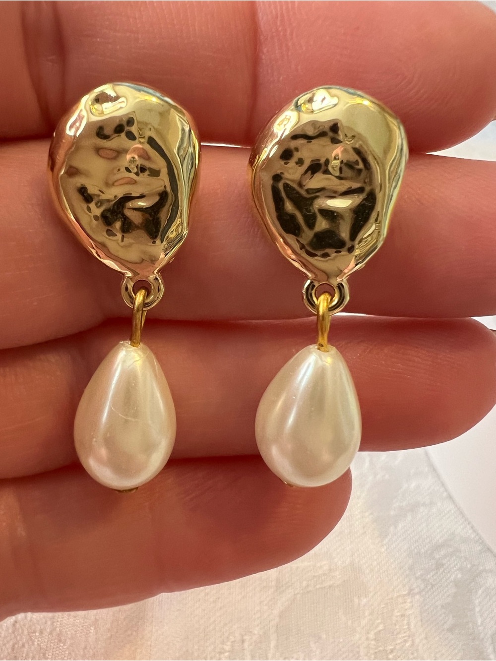 Gold Pearl Drop Earrings for Women - Classic Teardrop Pearl Dangles